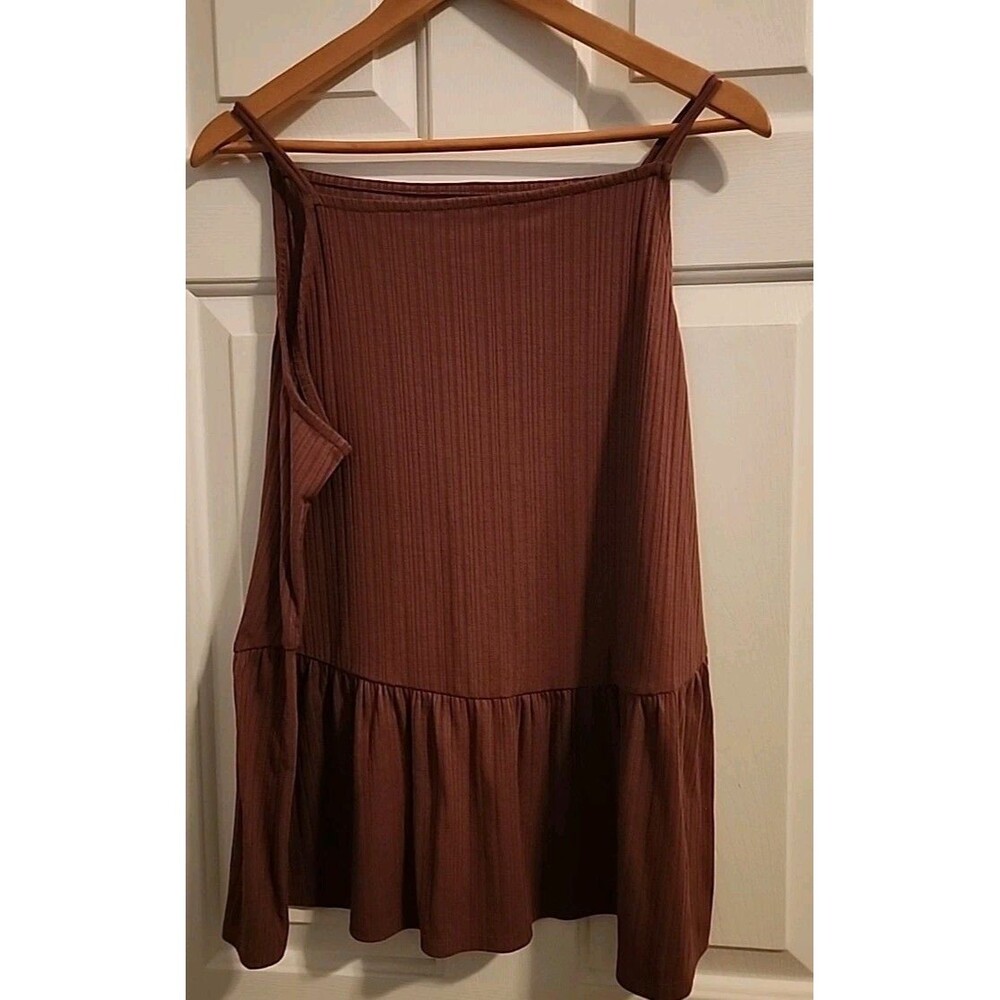 Babydoll XL Tank Mauve Spaghetti Strap Top Pleated Ruffle Flowy Eggplant Tunic - Picture 1 of 7